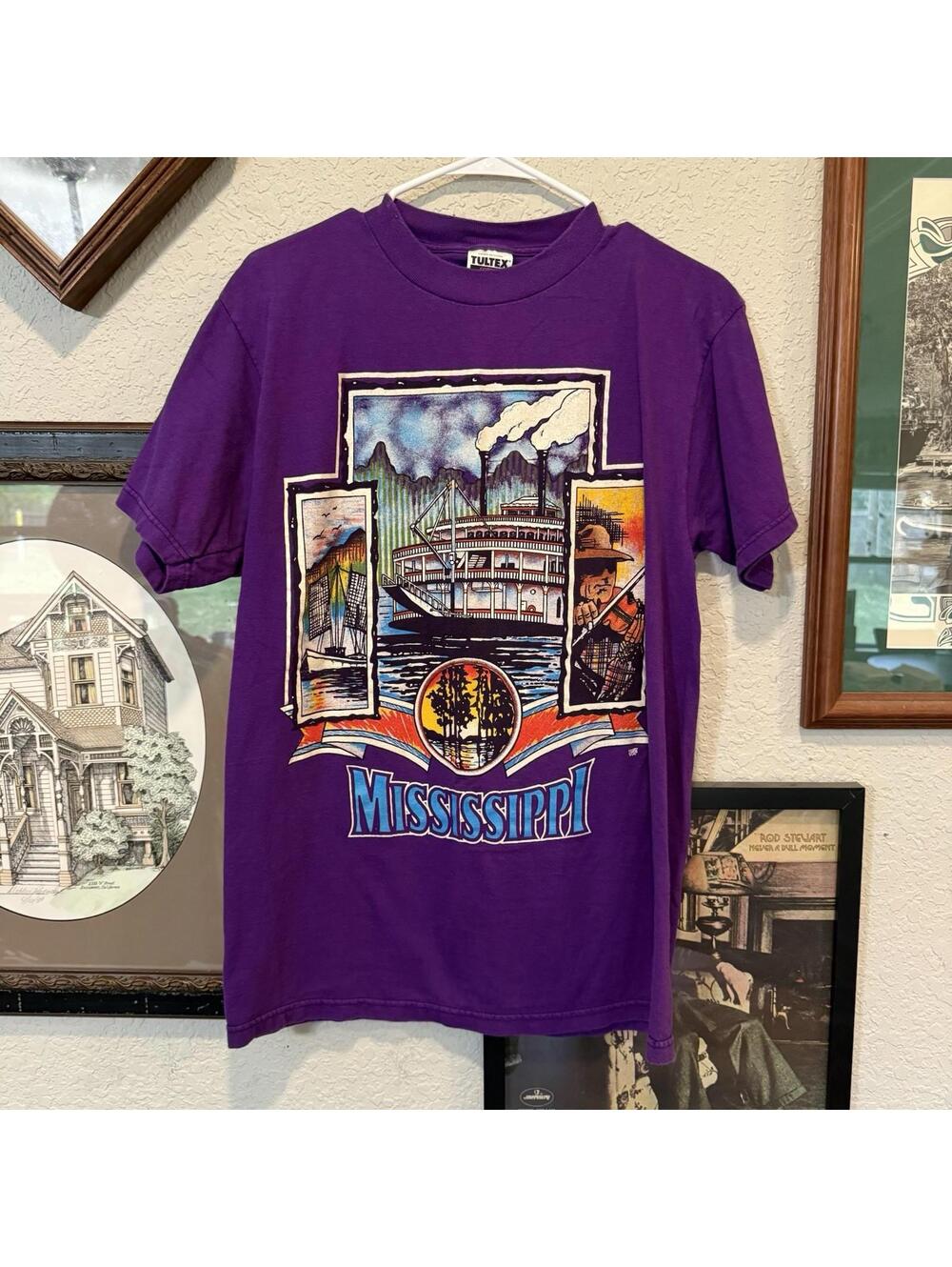 Vintage 90s Mississippi Steam Riverboat Purple Mens‎ Shirt Medium USA